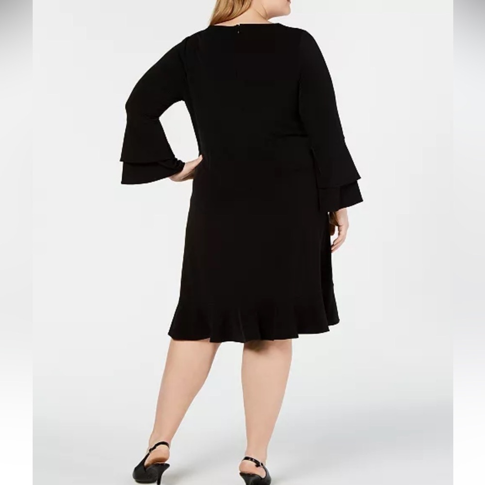 Alfani NWT Black Fresh Petal Tulip Cabaret Bell-Sleeve Ruffle Stretch Dress 12P - Picture 2 of 5